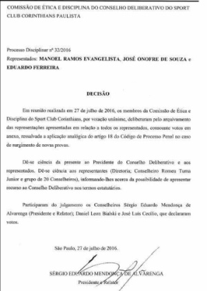 Reprodução de decisão do Corinthians sobre o caso da categoria de base - Reprodução - Reprodução