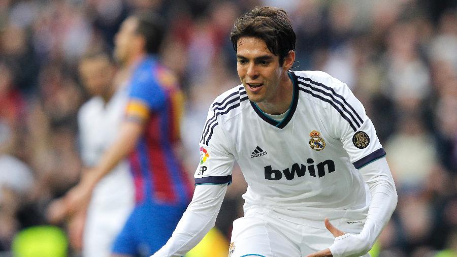 Kaká comemora gol quando ainda era jogador do Real Madrid, em 2013 - Elisa Estrada/Real Madrid via Getty Images