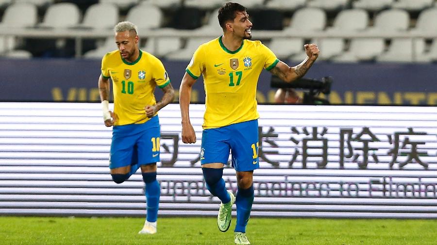 Lucas Paquetá comemora gol do Brasil contra o Peru pela semifinal da Copa América - Wagner Meier/Getty Images
