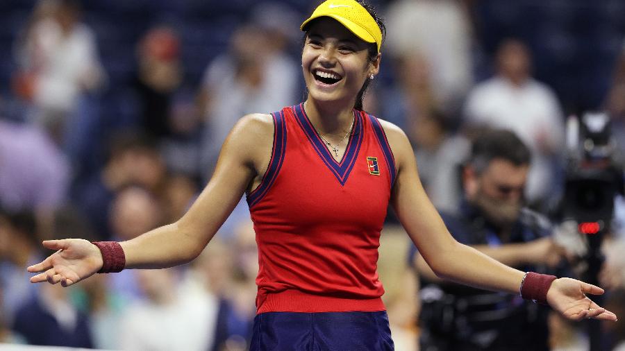 Emma Raducanu ao conquistar uma vaga na final do US Open de 2021 - Getty Images