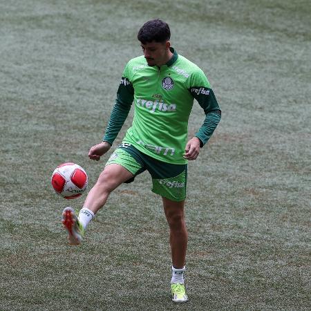 Piquerez bate bola no "novo gramado" do Allianz Parque com nada grudado na chuteira