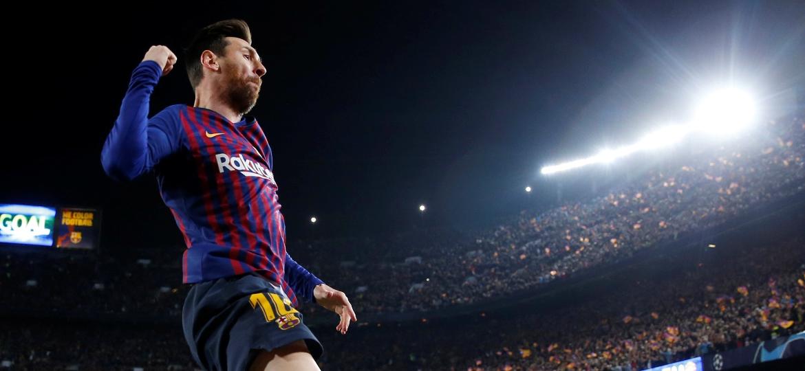 Messi comemora gol, em partida da Liga dos Campeões contra o United - Carl Recine/Reuters