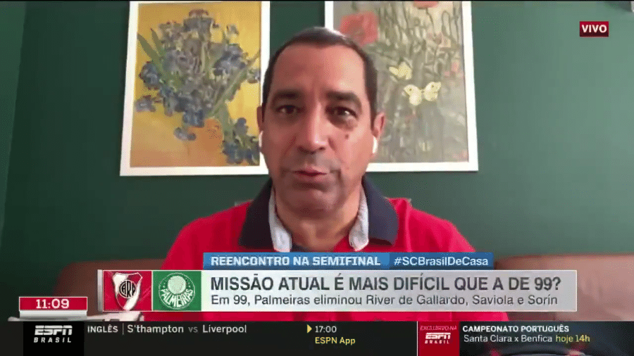 Zinho, em participação no SportsCenter da ESPN: comentou dois jogos seguidos nos canais esportivos da Disney, algo incomum na TV - Reprodução/ESPN Brasil