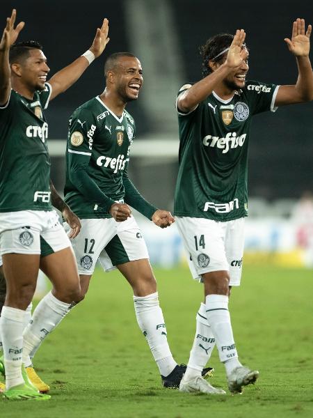 Jogadores do Palmeiras comemoram gol de Mayke contra o Botafogo, pelo Brasileirão - Jorge Rodrigues/AGIF