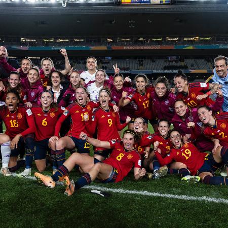 Jogadoras da Espanha comemoram classificação para a final da Copa do Mundo feminina