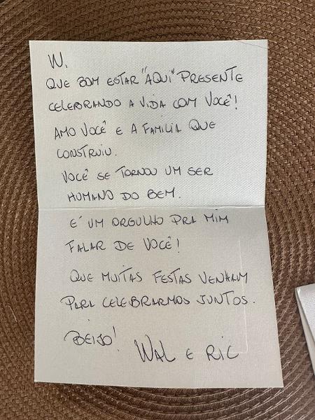 Carta que Walewska deu para o seu irmão Wesley no dia do aniversário dele