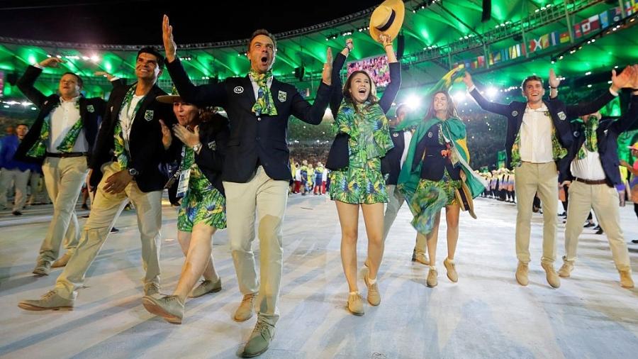 05 de agosto de 2016: Membros da equipe olímpica do Brasil participam da Cerimônia de Abertura dos Jogos Olímpicos do Rio 2016 no Maracanã