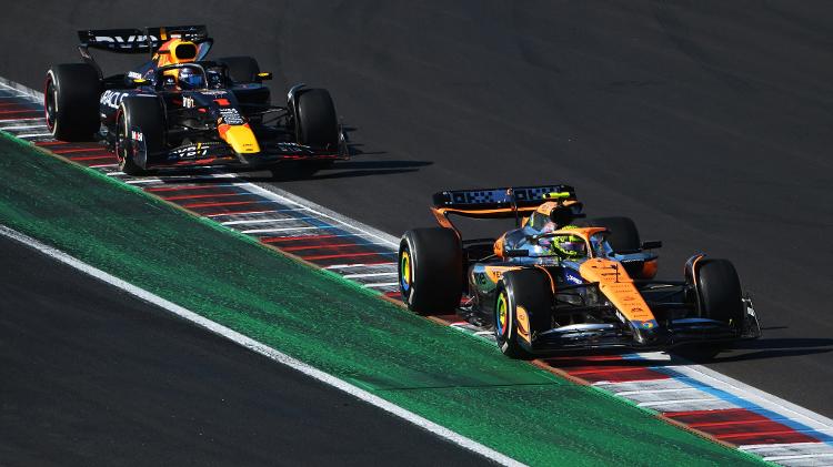 Lando Norris, da McLaren, conseguiu a ultrapassagem sobre Max Verstappen, da Red Bull, no GP dos EUA de F1