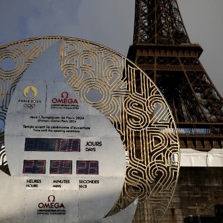 Relógio com contagem regressiva para os Jogos Olímpicos de Paris 2024