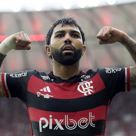 Gabigol celebra gol pelo Flamengo durante partida contra o Atlético-MG, duelo da final da Copa do Brasil