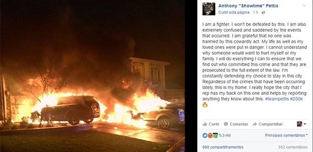 Anthony Pettis mostra carros incendiados - Reprodução/Instagram