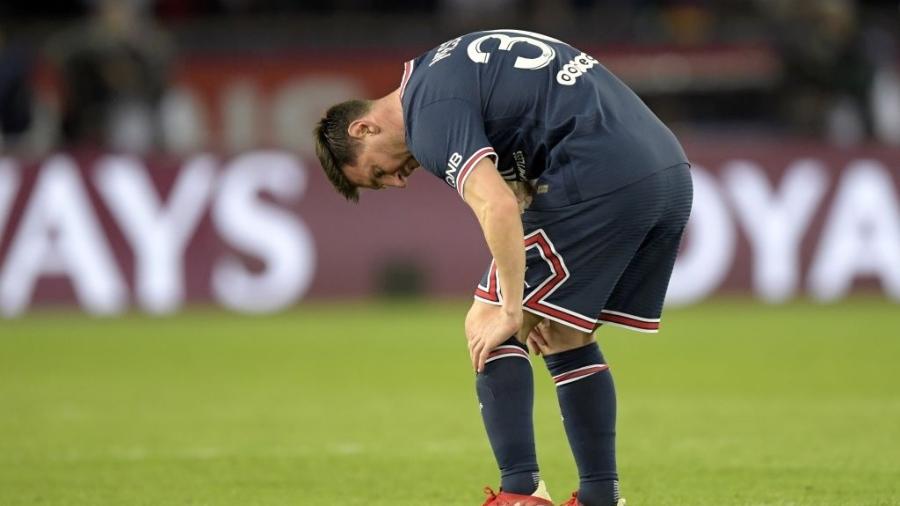 Messi, durante partida entre PSG e Lyon - ANP Sport via Getty Images