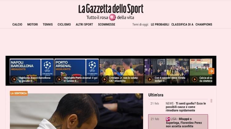 Condenação de Daniel Alves é capa da Gazzetta dello Sport