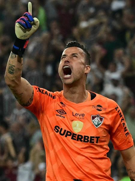 Fábio comemora pênalti defendido durante jogo entre Fluminense e Grêmio, pela Libertadores Fábio comemora pênalti defendido durante jogo entre Fluminense e Grêmio, pela Libertadores