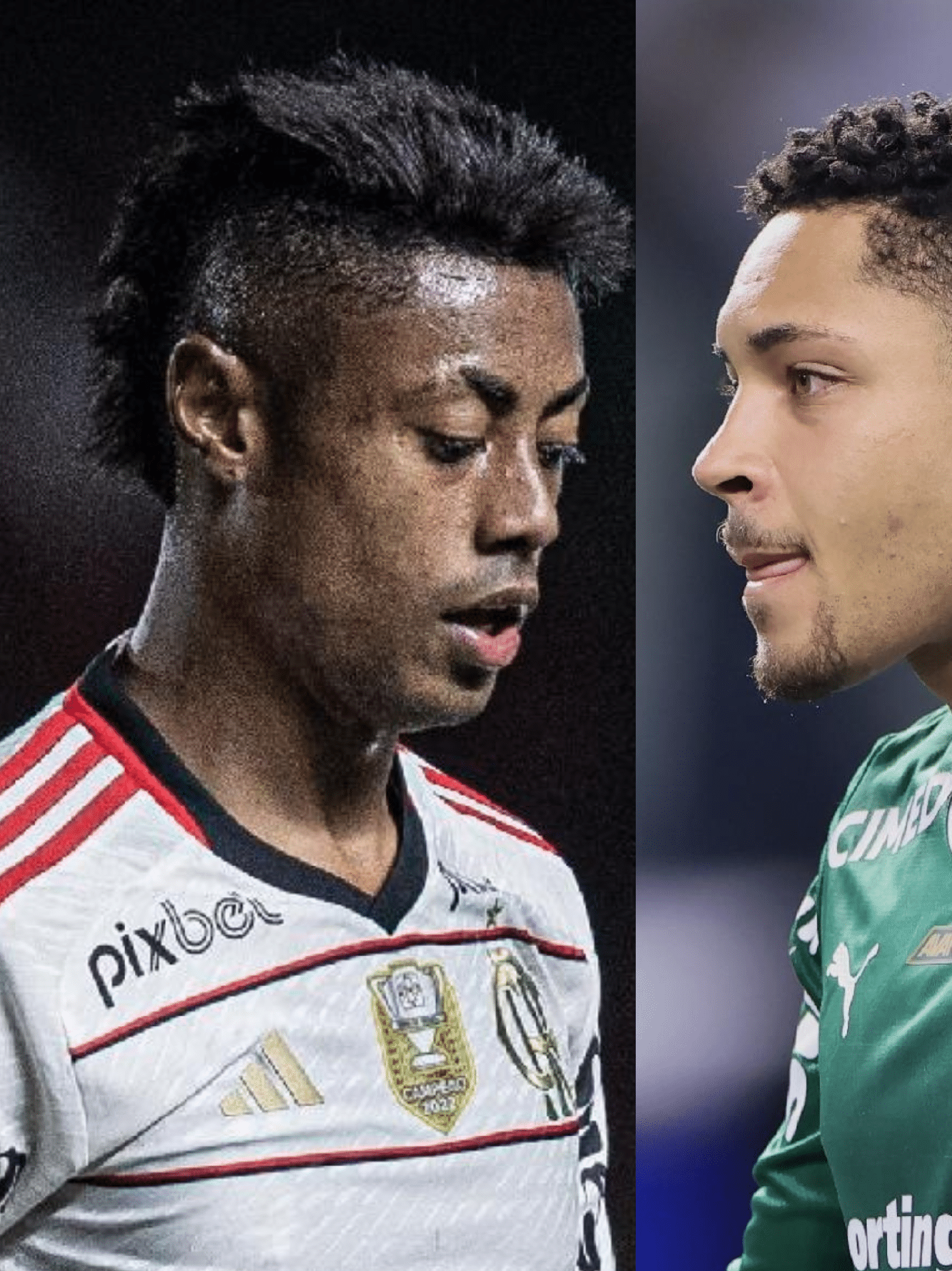 Montagem de Bruno Henrique, do Flamengo, e Vitor Roque, do Palmeiras - undefined