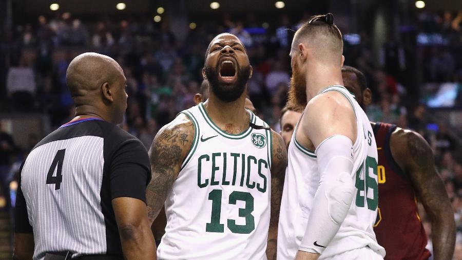 Marcus Morris, do Boston Celtics, comemora cesta em vitória contra Cleveland Cavaliers - Maddie Meyer/AFP
