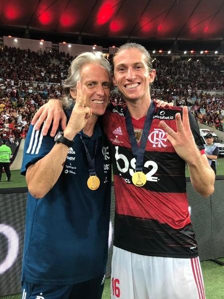 Jorge Jesus e Filipe Luís, depois do título do Flamengo na Recopa