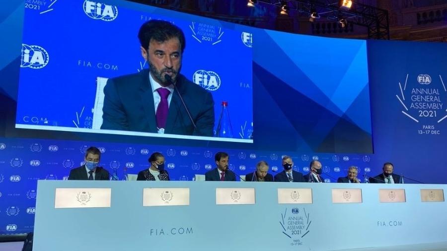 Mohammed Ben Sulayem faz pronunciamento após sua eleição à presidência da FIA - FIA