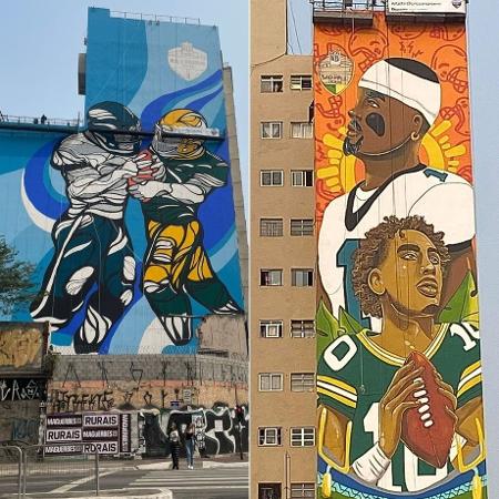 Pinturas de Bruno Big e Crica Monteiro, respectivamente, tomam conta de ruas de SP