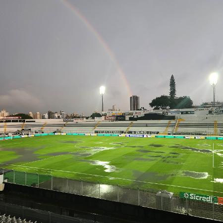 Gramado do Moises Lucarelli ficou alagado antes de Ponte Preta x Corinthians pelo Paulistão