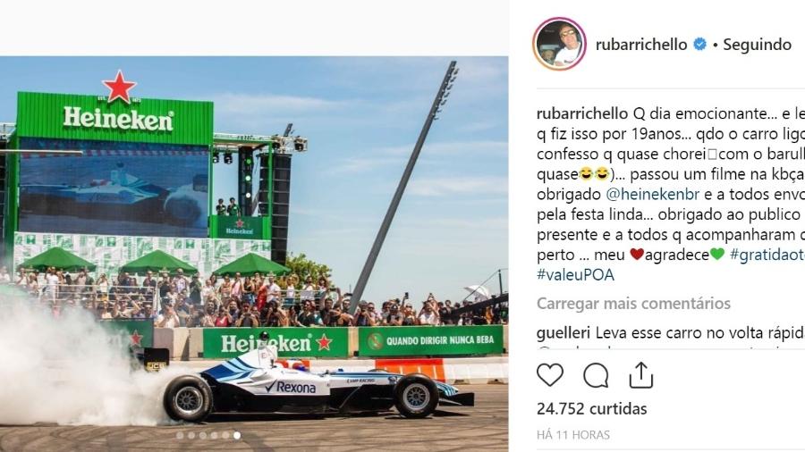 Barrichello se diz emocionado por voltar a pilotar F1 em Interlagos - Reprodução Instagram