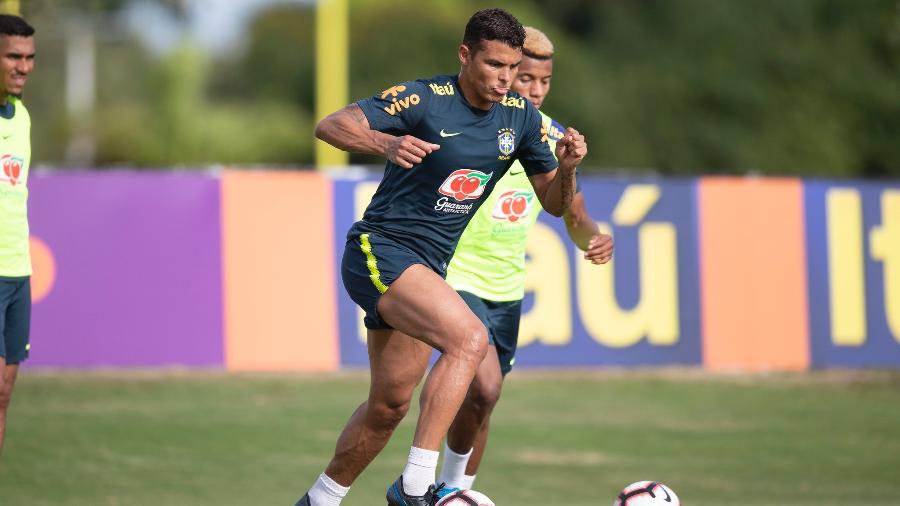 Thiago Silva, zagueiro do PSG, durante treino da seleção brasileira nos EUA - Lucas Figueiredo/CBF
