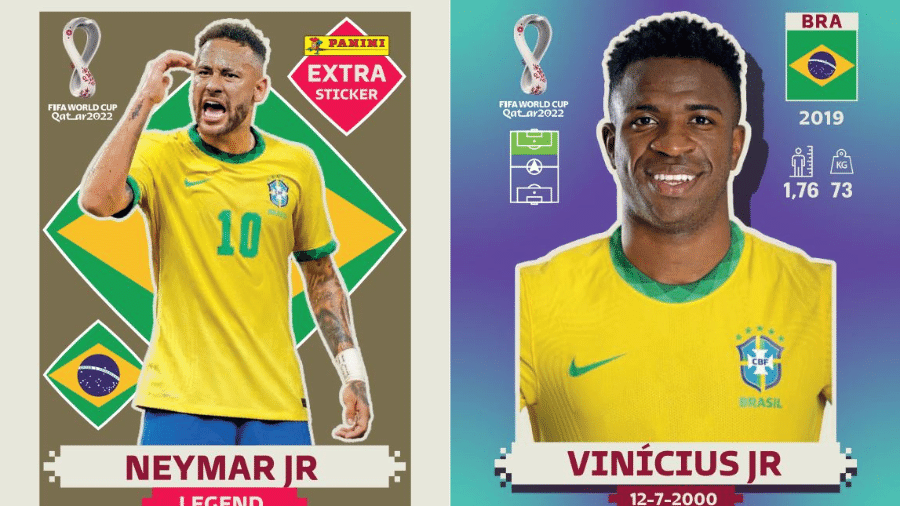 Figurinhas de Neymar e Vinicius Jr. para o álbum para a Copa do Mundo - Divulgação