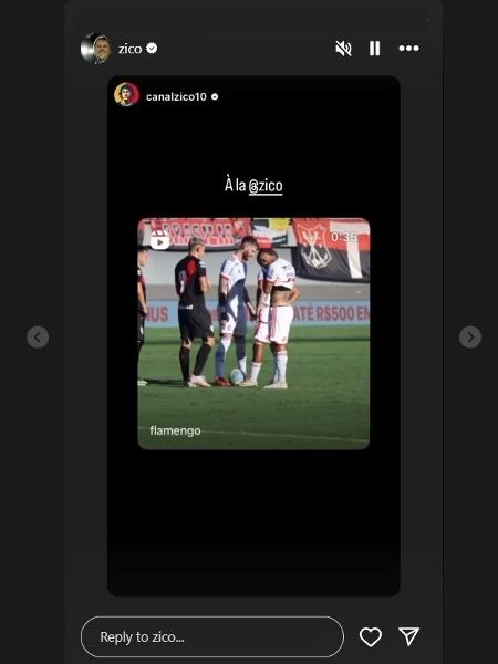 Zico publicou vídeo de gol de De la Cruz com legenda "À la Zico", em uma rede social