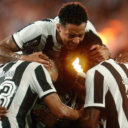 Jogadores do Botafogo comemoram gol de Eduardo sobre o Vitória em jogo da Copa do Brasil