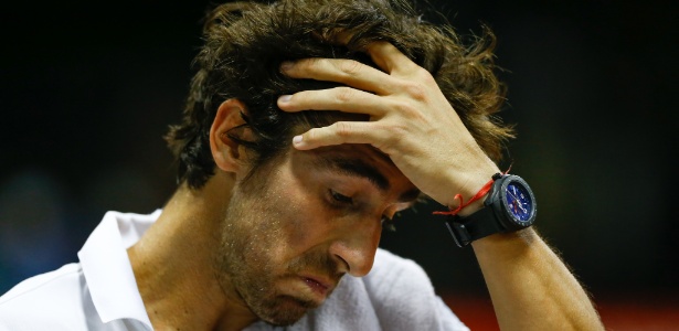 Pablo Cuevas se lamenta durante a partida com Thiago Monteiro, no Aberto do Brasil - Marcello Zambrana/DGW Comunicação - Marcello Zambrana/DGW Comunicação