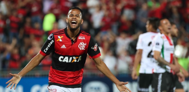 Geuvânio comemora gol do Flamengo contra o Palestino pela Copa Sul-Americana - Gilvan de Souza/Divulgação - Gilvan de Souza/Divulgação
