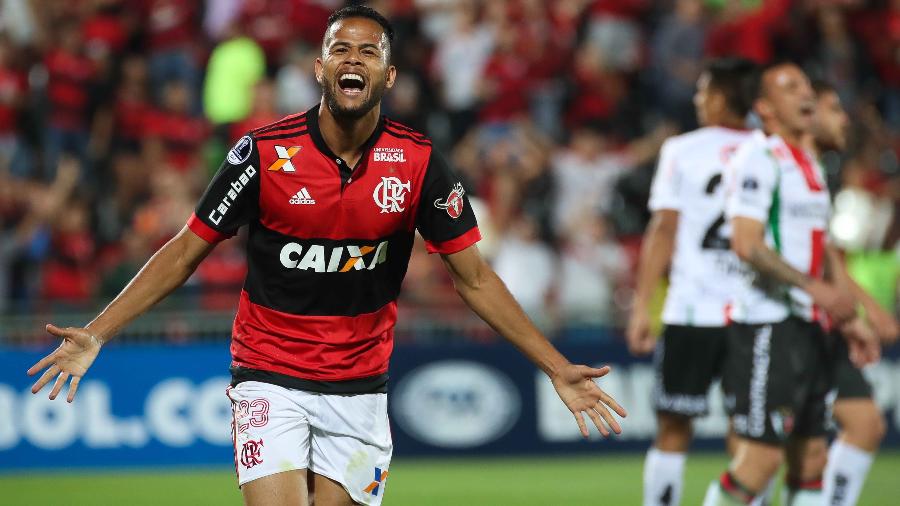 Geuvânio comemora gol do Flamengo contra o Palestino pela Copa Sul-Americana - Gilvan de Souza/Divulgação