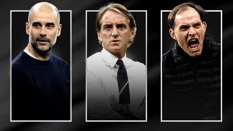 Pep Guardiola, Roberto Mancini e Thomas Tuchel estão no páreo para vencer o prêmio de "Técnico do Ano" da Uefa - Reprodução/Uefa.com