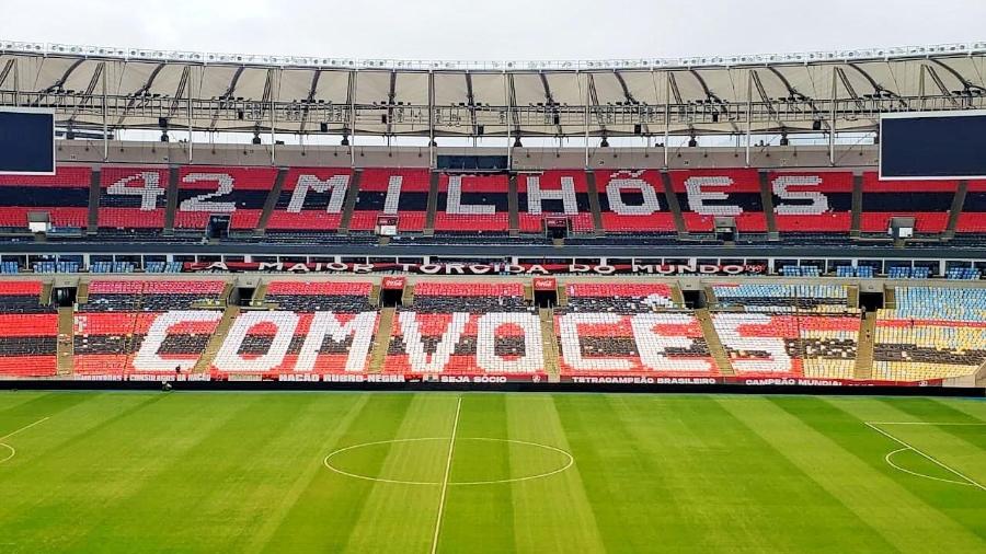 Torcida do Fla preparou mosaico no Maracanã para a final do Carioca. Sócios escolherão frase para o próximo jogo - Reprodução