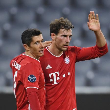 Leon Goretzka e Robert Lewandowski comemoram o gol do Bayern de Munique sobre o Atlético de Madri - Andreas Gebert/Reuters