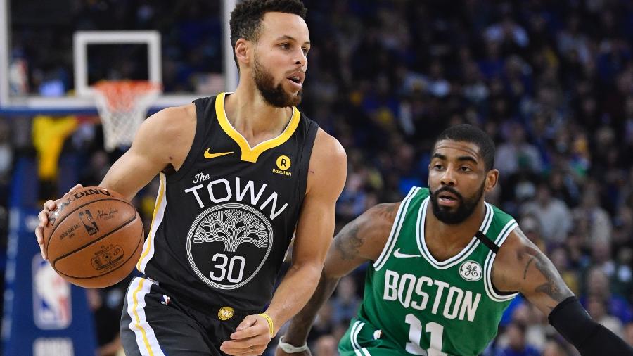 Stephen Curry durante a partida dos Warriors contra os Celtics - Kyle Terada/USA TODAY Sports