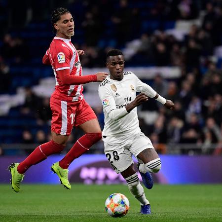 Vinicius Júnior, durante partida entre Real Madrid e Girona - JAVIER SORIANO / AFP