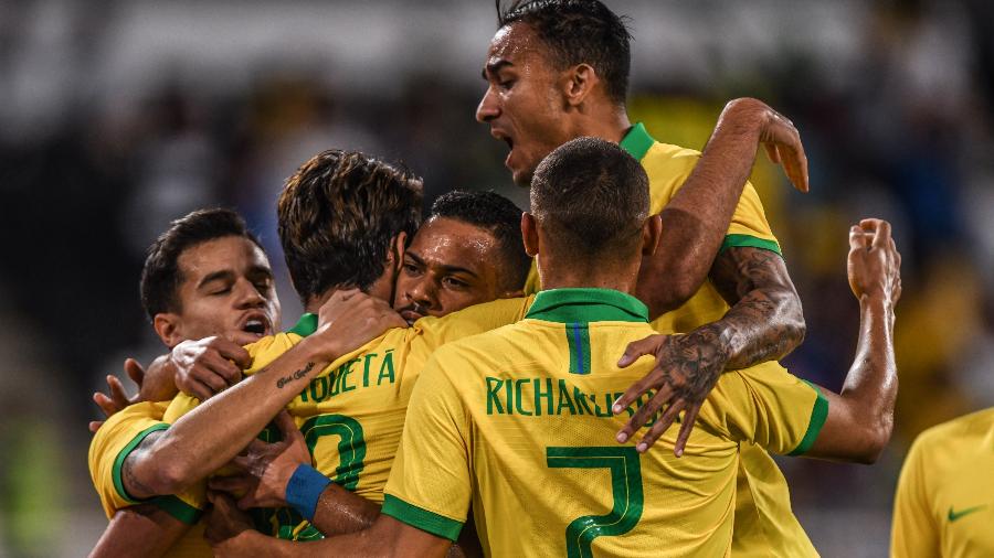 Jogadores da seleção brasileira comemoram gol em amistoso contra a Coreia do Sul - Pedro Martins/MoWA Press