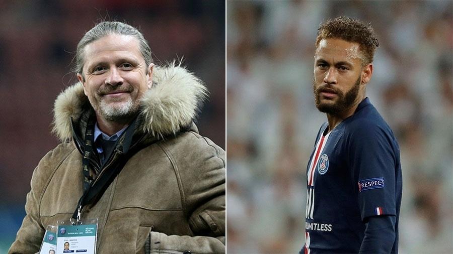 Emmanuel Petit, hoje comentarista, e Neymar - Getty Images e Reuters