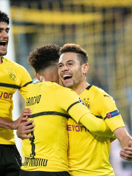 Raphael Guerreiro comemora gol do Dortmund contra o Atlético de Madri - Bernd Thissen / dpa / AFP