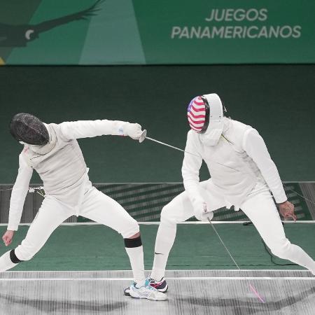 Pan 2023: Guilherme Toldo e Miles Watson, durante semifinal do florete, na esgrima