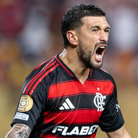 Arrascaeta, do Flamengo, comemora gol sobre o Espérance em duelo do Mundial Arrascaeta, do Flamengo, comemora gol sobre o Espérance em duelo do Mundial