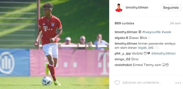 Timothy Tillman jovem do Bayern de Munique em ação pelo clube alemão - Reprodução/Instagram