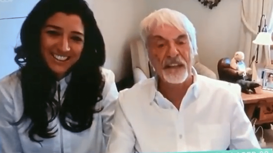 Bernie Ecclestone e a esposa, Fabiana, em participação em TV britânica - Reprodução