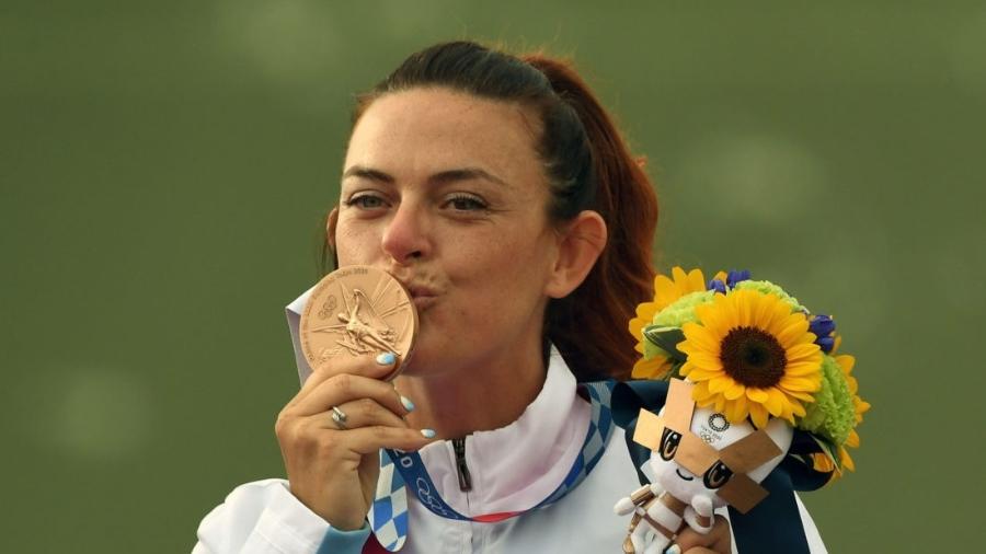Alessandra Perilli, de San Marino, ganhou o bronze no tiro ao alvo feminino - Comitê Olímpico de San Marino