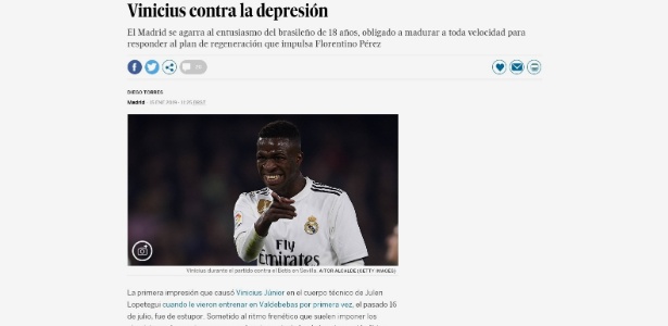 "El País" elogia amadurecimento rápido de Vinícius e aponta importância na equipe - Reprodução