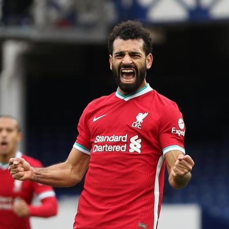 Salah comemora gol do Liverpool contra o Everton - Catherine Ivill/Reuters