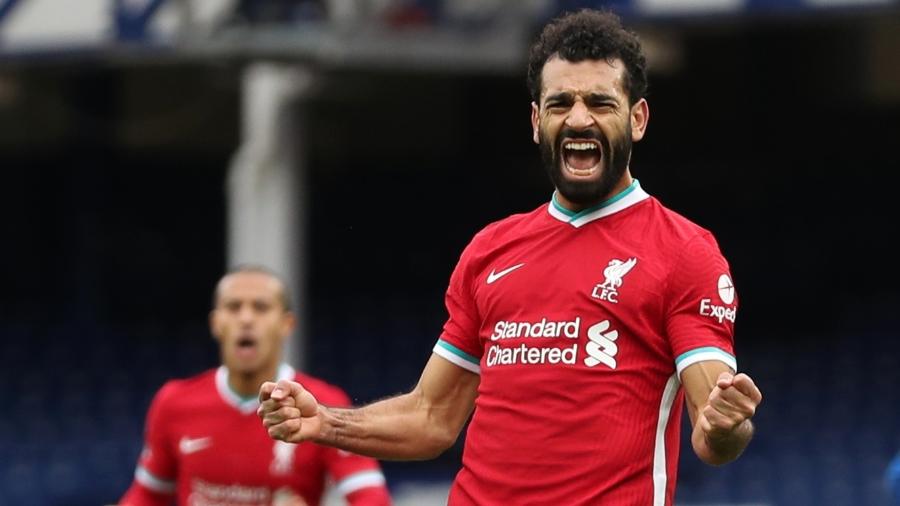 Salah comemora gol do Liverpool contra o Everton - Catherine Ivill/Reuters