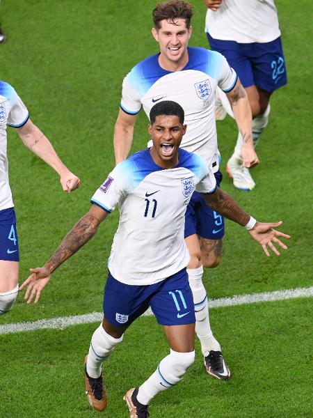Rashford comemora seu gol pela Inglaterra contra o País de Gales na Copa do Qatar - Stu Forster/Getty Images