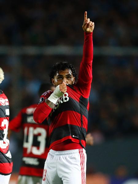 Gabigol comemora seu gol na partida do Flamengo contra o Racing, pela Libertadores  - Agustin Marcarian/Reuters